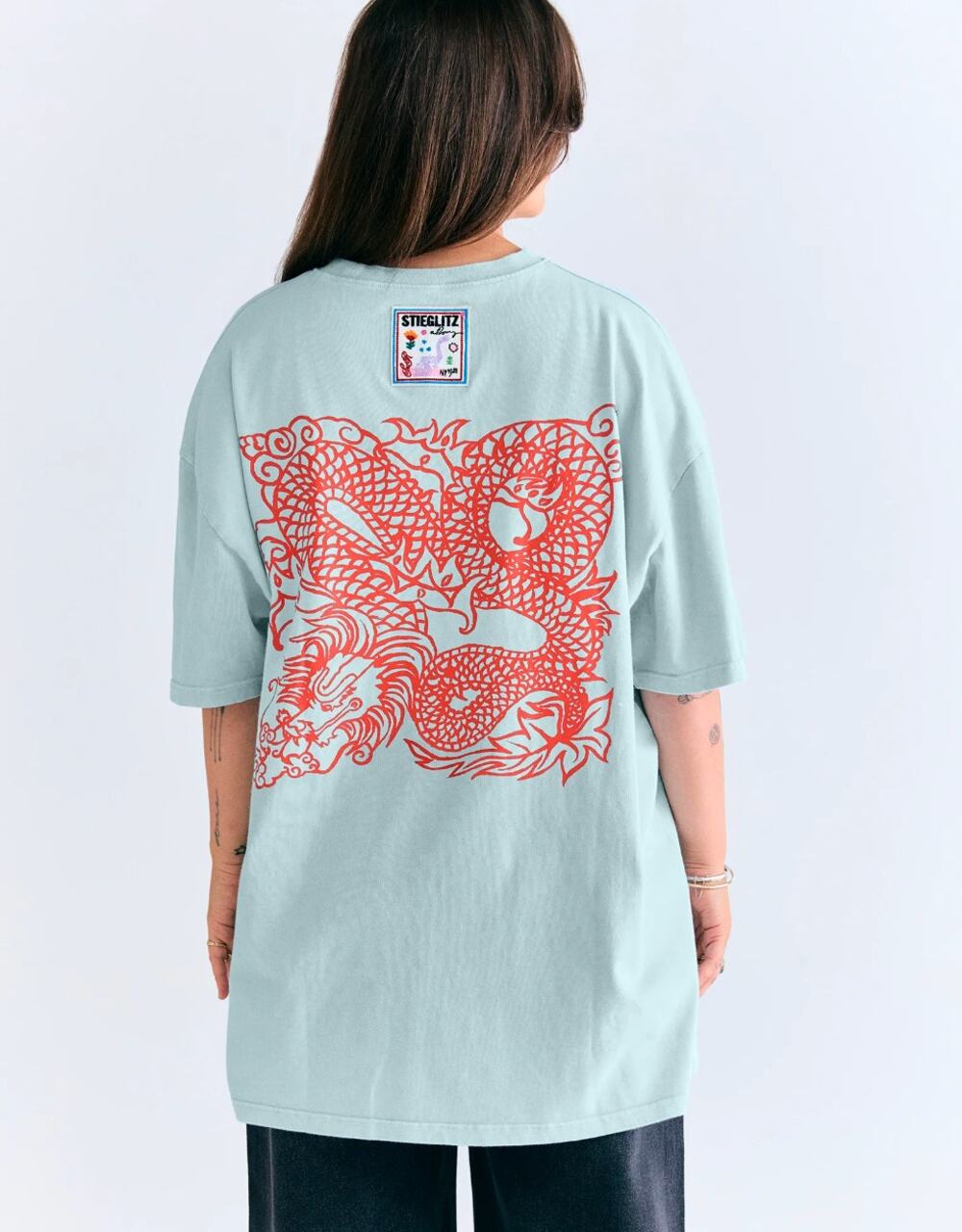 Stieglitz Angie Oversized Dragon Graphic Tee Blue Organic Cotton Streetwear M